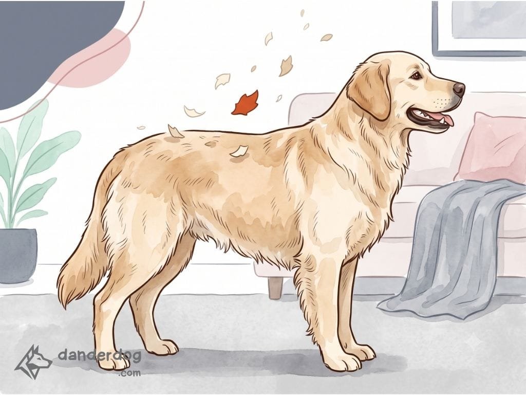 A dog with small flakes lifting from its coat into the air